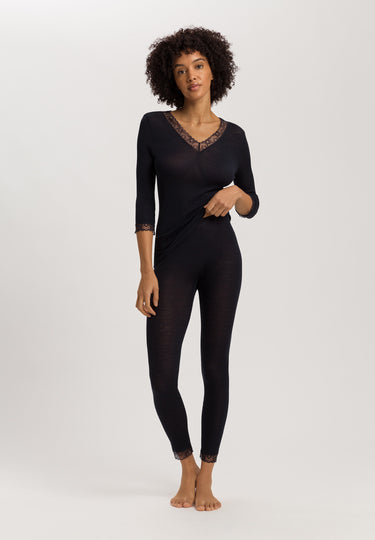 Woolen Lace Lace Trim Wool And Silk Top | Black 70831-019